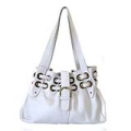 Bolsa Trapézio em Couro Floter Branco com Metal Ouro Velho Envelhecido