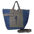 Bolsa em Couro Ecológico Azul Marinho e Cinza